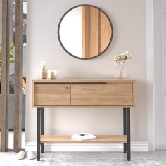 Hinoki - Modern entryway console table with 2 compartments and 1 shelf