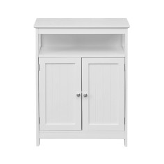 White bathroom cabinet with 2 doors and a storage compartment