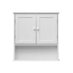 White wall cabinet with 2 doors and a shelf
