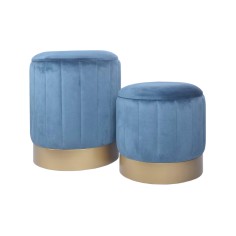 Cedrela - Lot de 2 poufs repose-pieds bleus avec rangement