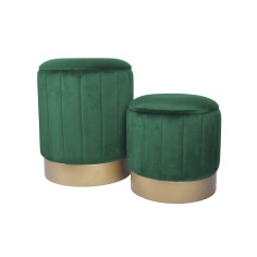 Giunco - Set di 2 pouf in velluto verdi con contenitore