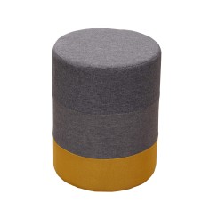 Gray and yellow padded round pouf