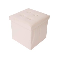 Puf contenedor beige en cubo de cuero ecológico y tapizado