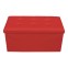 Red padded storage pouf for living room