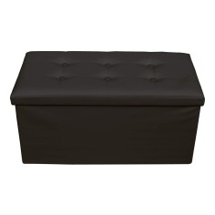 Upholstered faux leather black pouf