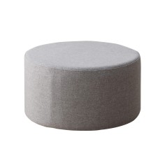 Round gray footrest ottoman in padded fabric