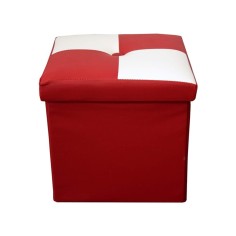 Modern white and red checkered storage pouf