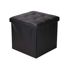 Angelica - Pouf a cubo portaoggetti nero in ecopelle