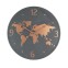 Black metal clock with world map...