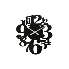 Modern black wall clock with scattered numbers