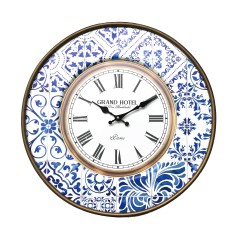 Shabby wall clock in white and blue marine style
