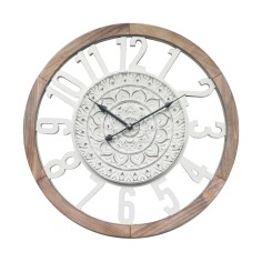 Horloge Shabby en blanc et marron avec décoration en relief