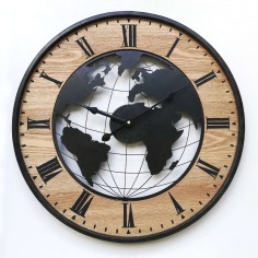 Vintage wall clock in black and wood color