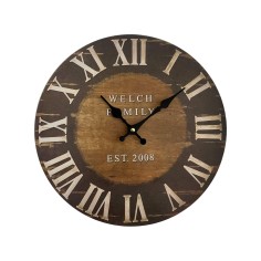 Round wooden clock in industrial and vintage style