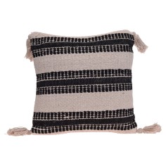 Asplenio - Decorative cushion with beige and black fringes 45x45 cm