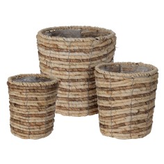 Juego de 3 cestas para plantas hechas de paja de maíz