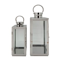 Set of 2 modern silver-coloured steel lanterns