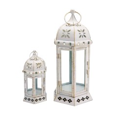 Set de 2 lanternes blanches décorées avec reflets dorés