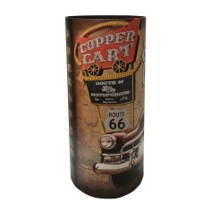 Brown umbrella stand with retro themed print