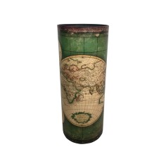 Green vintage umbrella stand with map of the world