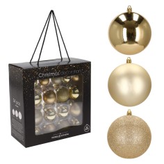Cembro - 34 gold Christmas baubles for tree decoration