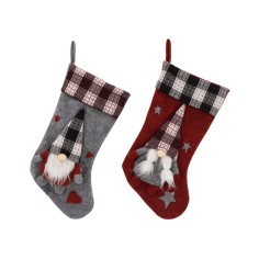 Christmas stockings to hang in red and gray fabric