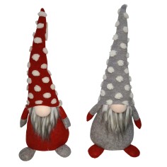Couple of decorative Christmas gnomes in gray and red fabric