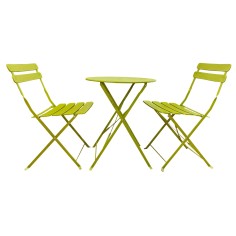 Moabi - Set tavolino e 2 sedie pieghevoli verdi per esterni