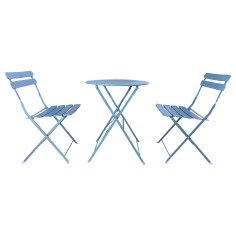 Azalea - Conjunto de mesa y 2 sillas de balcón plegables en azul claro