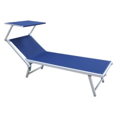 Solisia - Chaise longue de jardin bleue pliante avec parasol