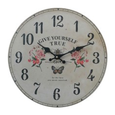 Beige wall clock with floral decoration
