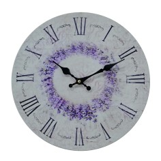 Wall clock with purple floral pattern