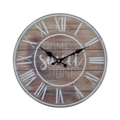 Wood-colored wall clock with Roman numerals