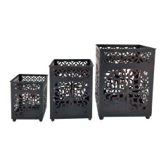 Set of 3 black metal table lanterns