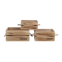 Set de 3 boîtes de rangement en bois clair vintage