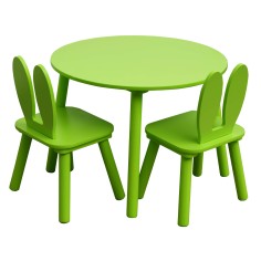 Table verte pour enfant avec 2 chaises