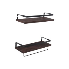Set of 2 wooden and metal shelves for bathroom