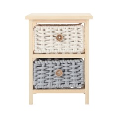 Table de chevet en pin avec 2 tiroirs en corde de coton