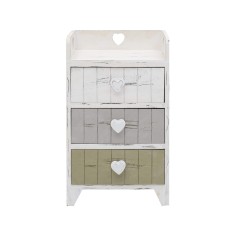 Gray and beige shabby chic bedside table with 3 drawers