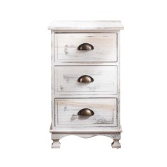 Shabby white pickled bedside table with 3 drawers