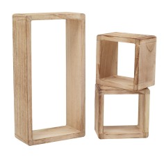 Set of 3 shelves in light wood cube and rectangle design