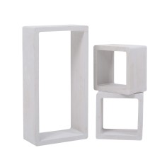 Set of 3 geometric white shabby shelves