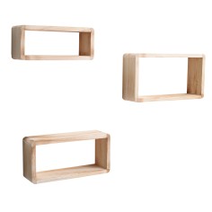 Set of 3 modern and rectangular wooden shelves