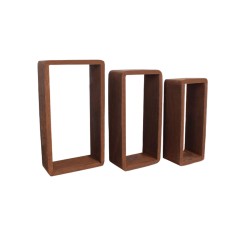 Set mit 3 rechteckigen Design-Regalen aus dunklem Holz