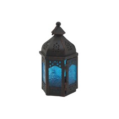 Petrea - Lanterne décorative en métal bleu de style boho