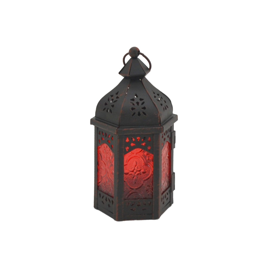 Fagonia - Piccola lanterna rossa in metallo e vetro