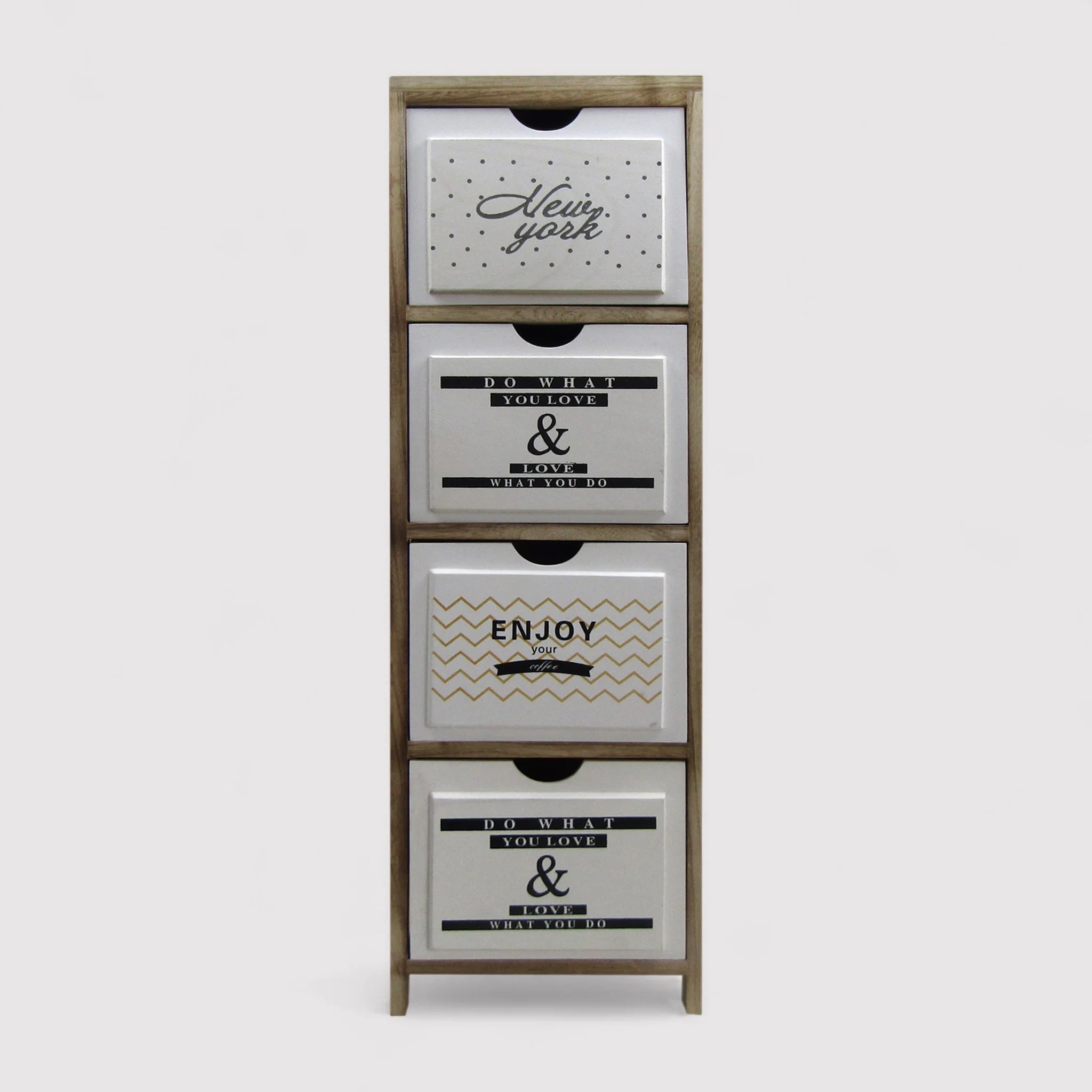 Armoire à 4 tiroirs blancs avec imprimés