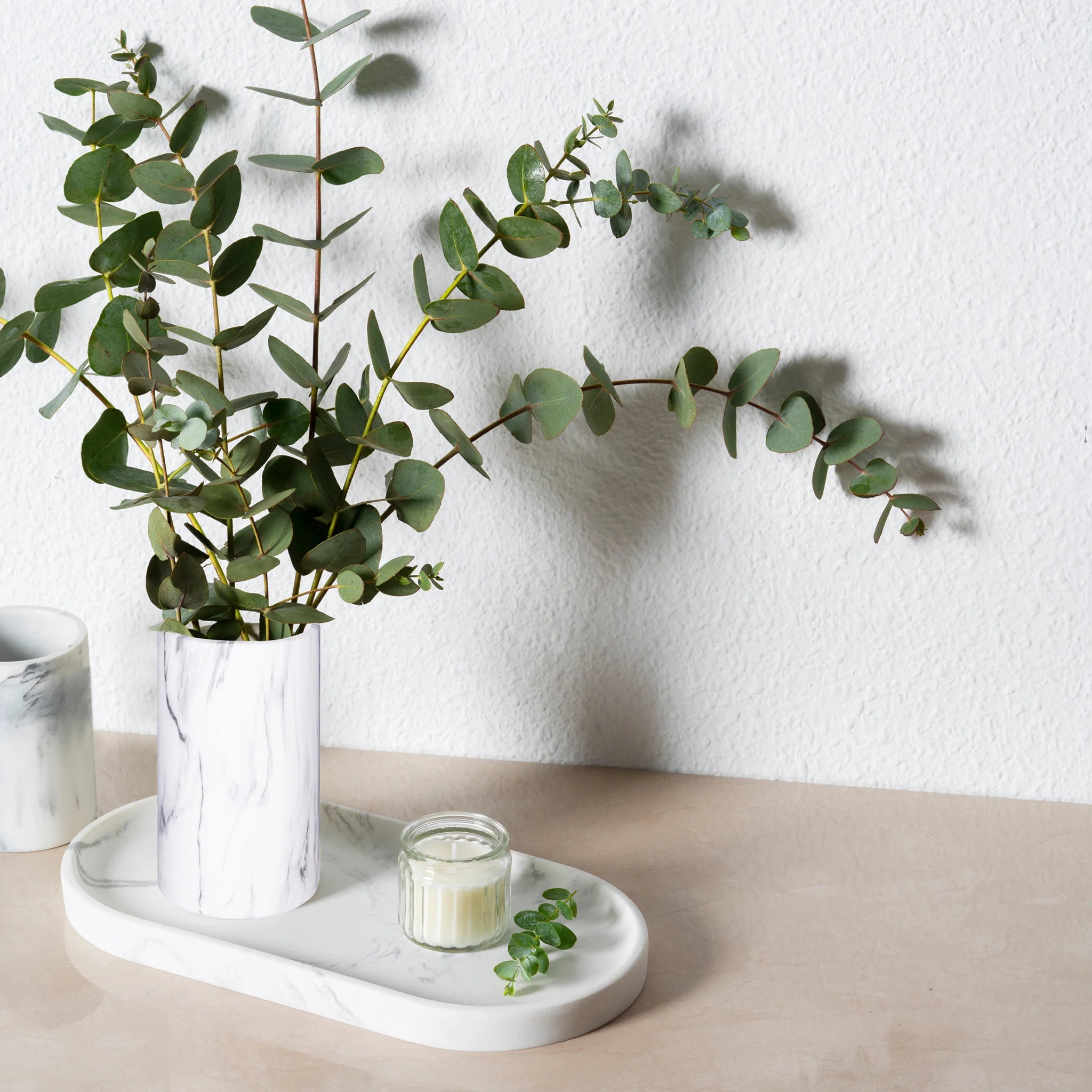 Hallea - Vaso cilindrico da decorazione con effetto marmo