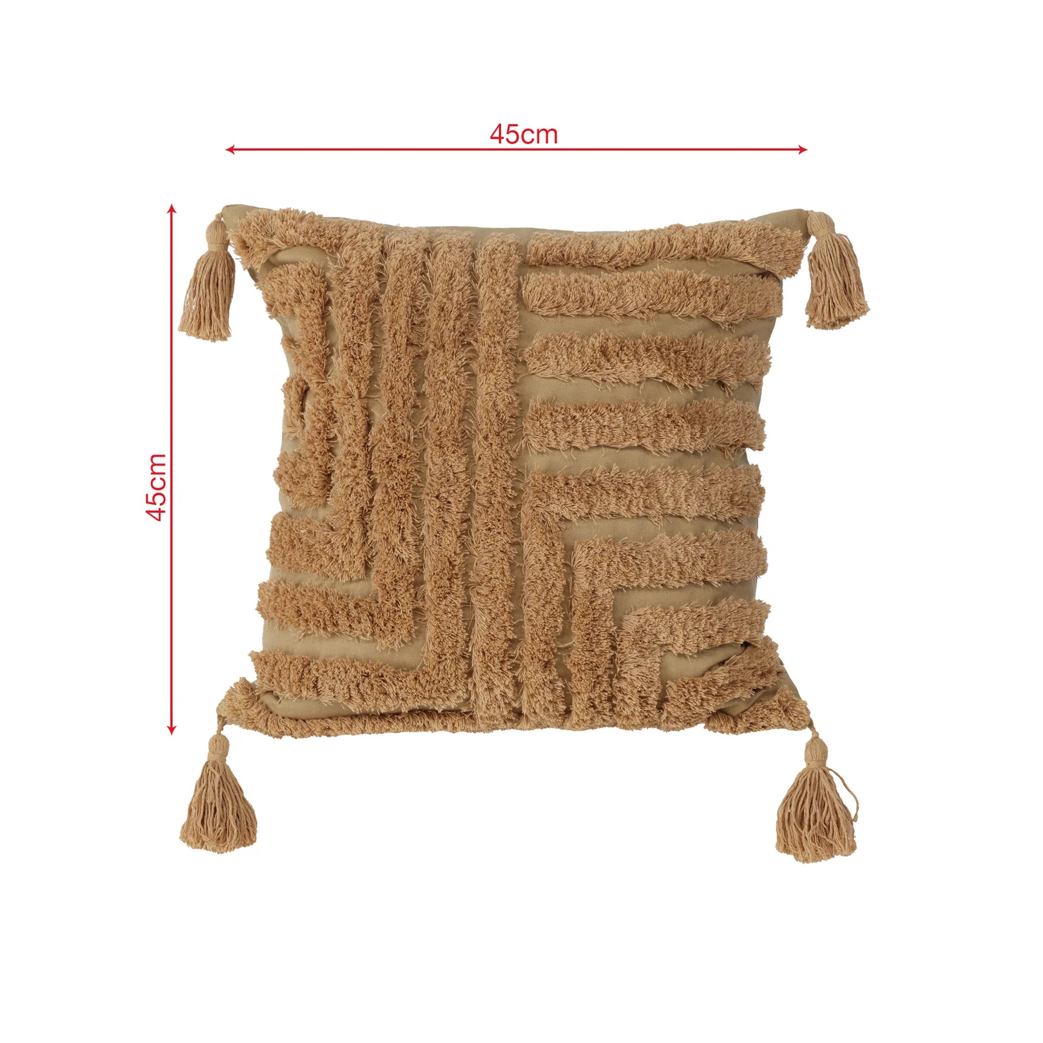 Hoteia - Federa marrone per cuscino con frange 45x45 cm