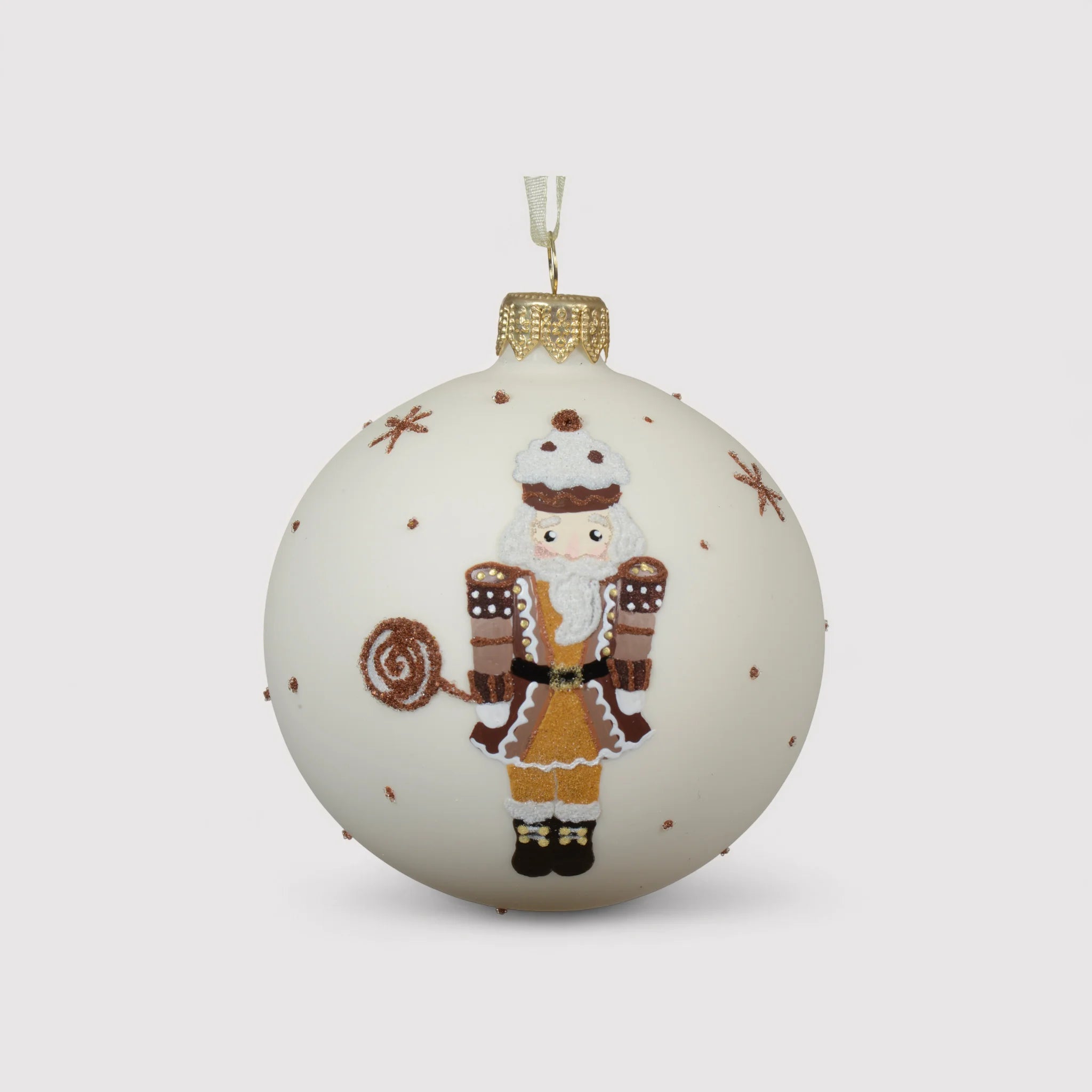 Obeke - Set 2 palline bianco caldo e marrone per abete natalizio